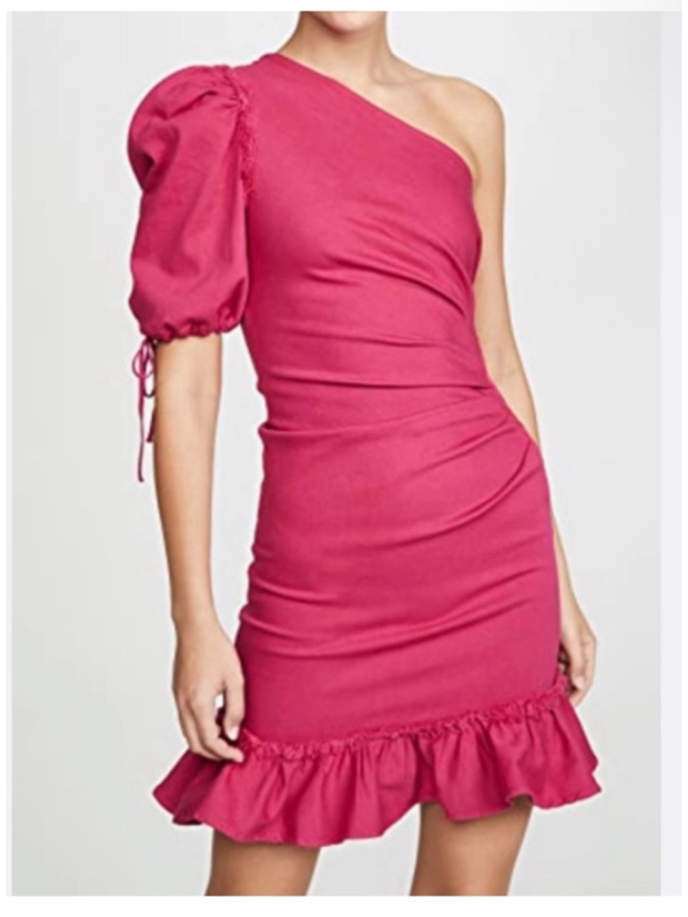 Women's Jonathan Simkhai One Shoulder Ruffle Denim Dress Pink Size 8